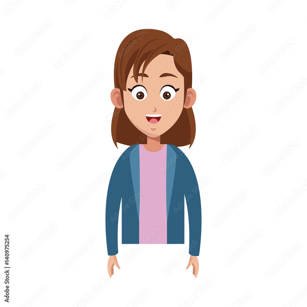 happy girl cartoon icon over white background. colorful design. vector illustration