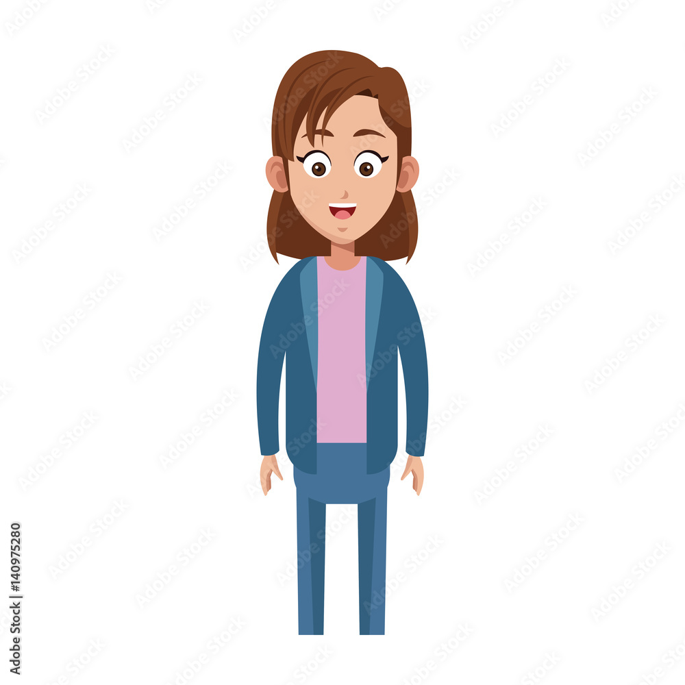 happy girl cartoon icon over white background. colorful design. vector illustration