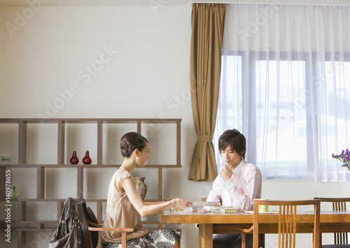 Couple relaxing on room