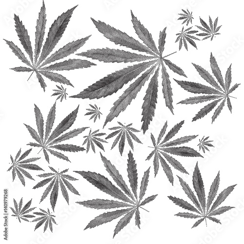 Vector illustration of dotted Cannabis sativa leaf