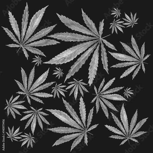 Vector illustration of dotted Cannabis sativa leaf