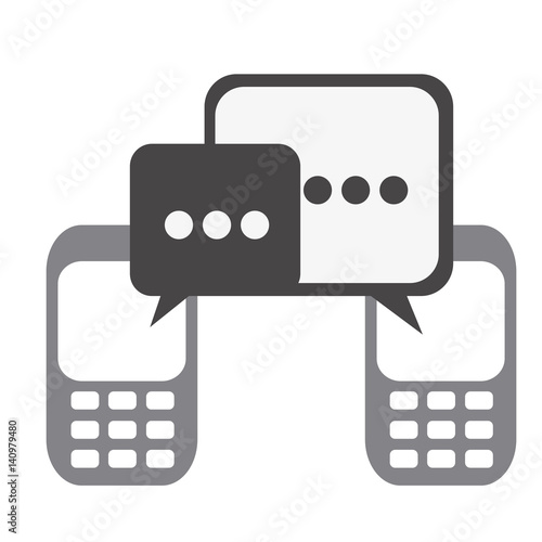 silhouette set tech cellphone and dialog box icon flat vector illustration