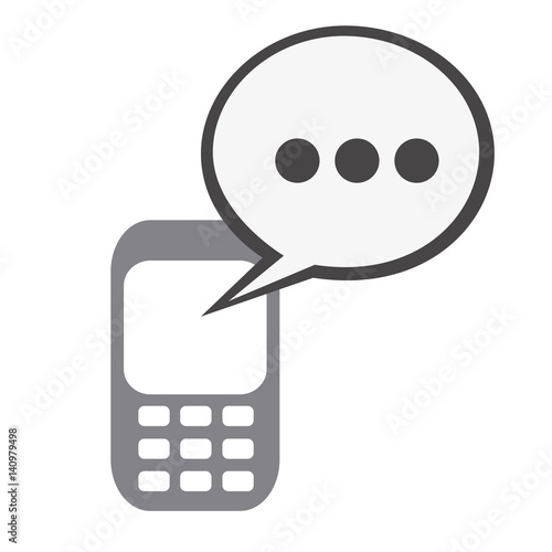 silhouette tech cellphone and dialog box icon flat vector illustration
