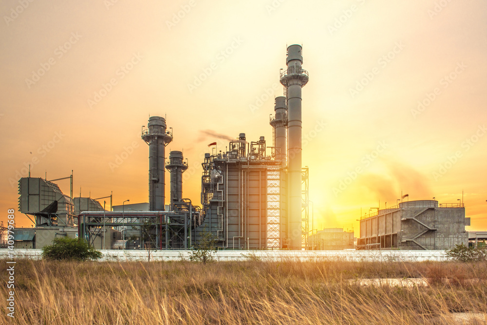 Glow light of petrochemical industry on sunset and Twilight sky ,Power plant,Energy power station area