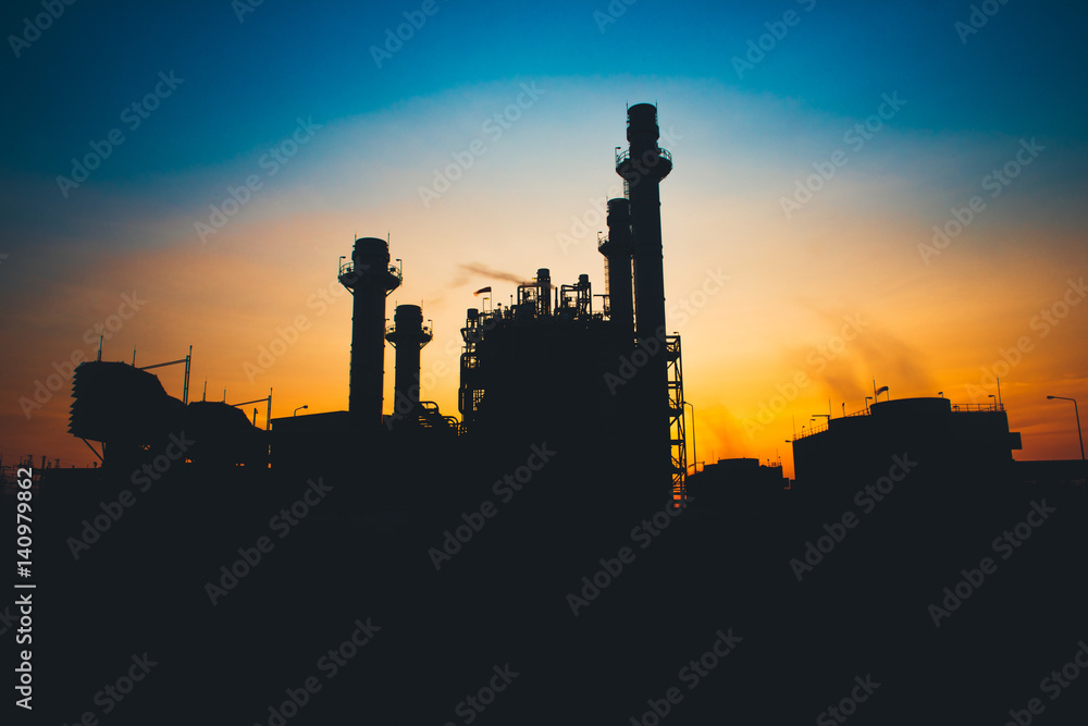 Petrochemical plant in silhouette image at sunset,Glow light of ...