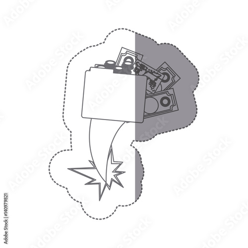 sticker silhouette folder with money accounts ejection flying vector illustration