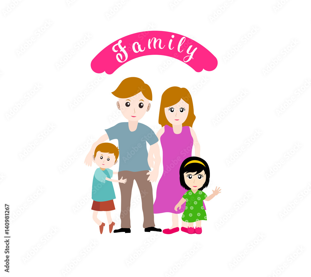 Illustration of a big happy family on a white background Illustration of a big happy family on a white background