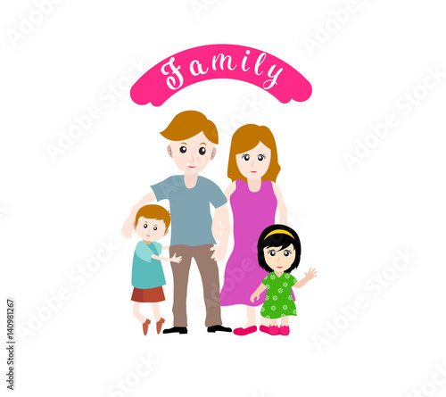 Illustration of a big happy family on a white background