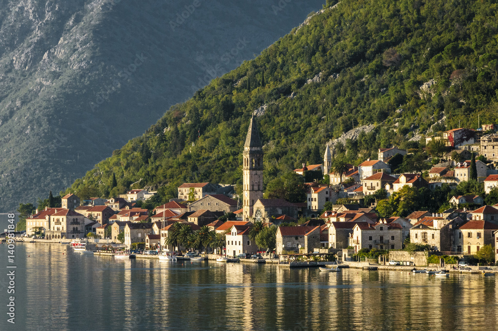 City of Perast on the coast of the Bay of Kotor in Montenegro.