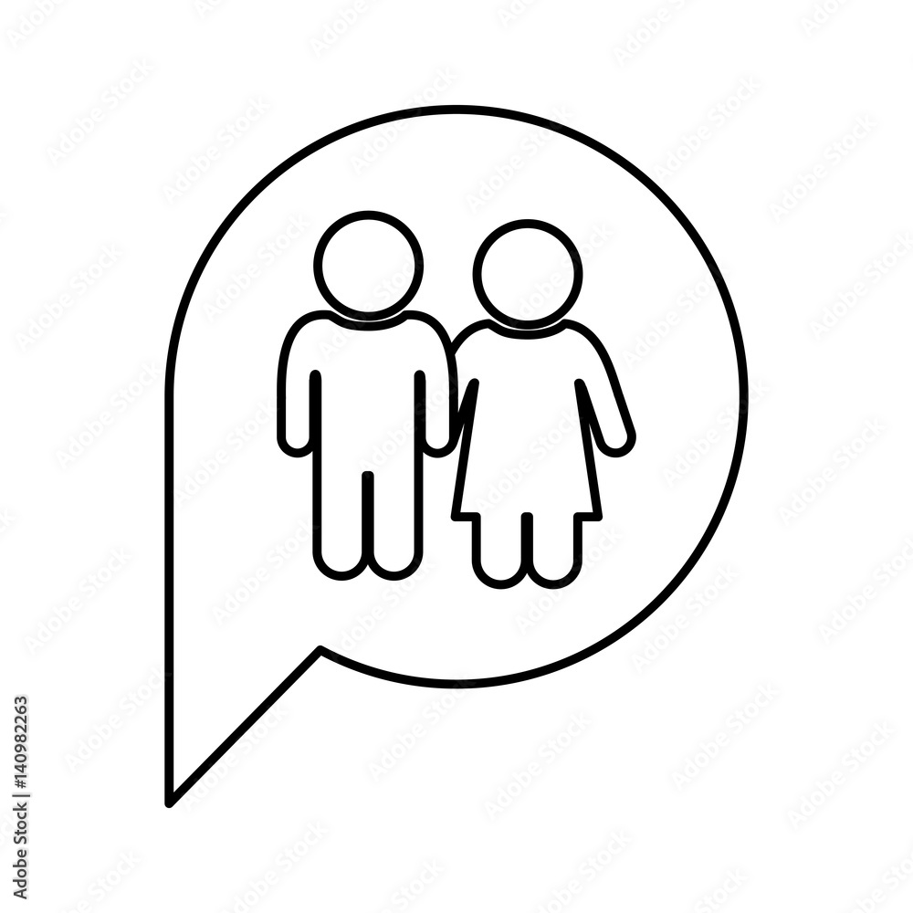 monochrome contour of oval speech with pictogram of couple vector illustration monochrome contour of oval speech with pictogram of couple vector illustration