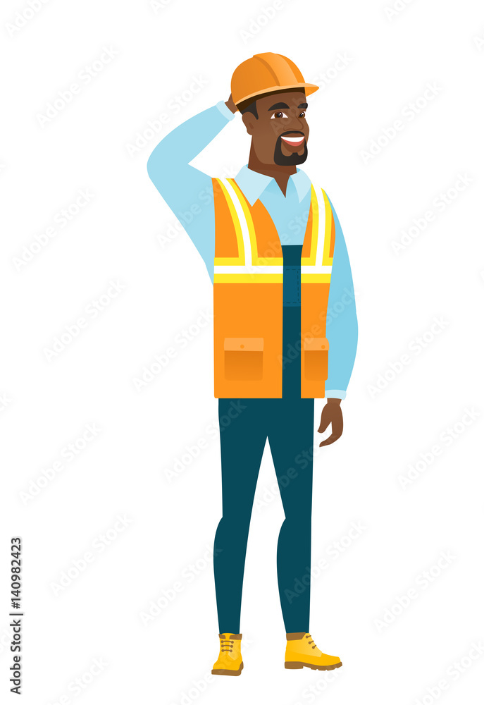 Young african-american builder laughing. Young african-american builder laughing.