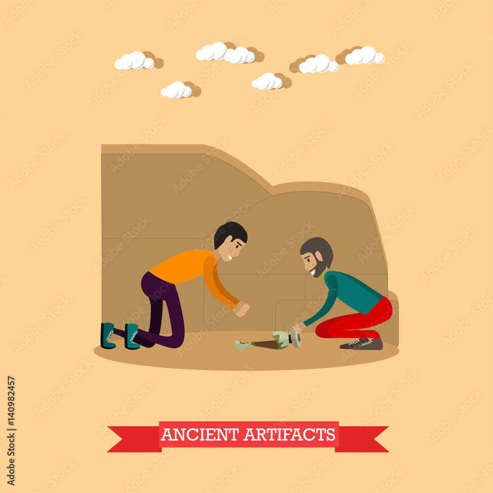 Ancient artifacts concept vector illustration in flat style