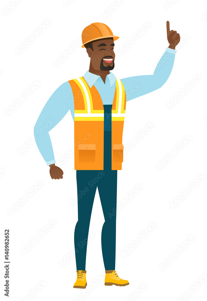 African builder pointing with his forefinger. African builder pointing with his forefinger.