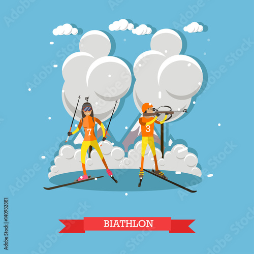 Biathlon concept vector illustration in flat style