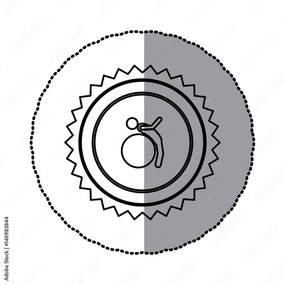 sticker of monochrome circular frame with contour sawtooth of pictogram with training in gym ball vector illustration sticker of monochrome circular frame with contour sawtooth of pictogram with training in gym ball vector illustration