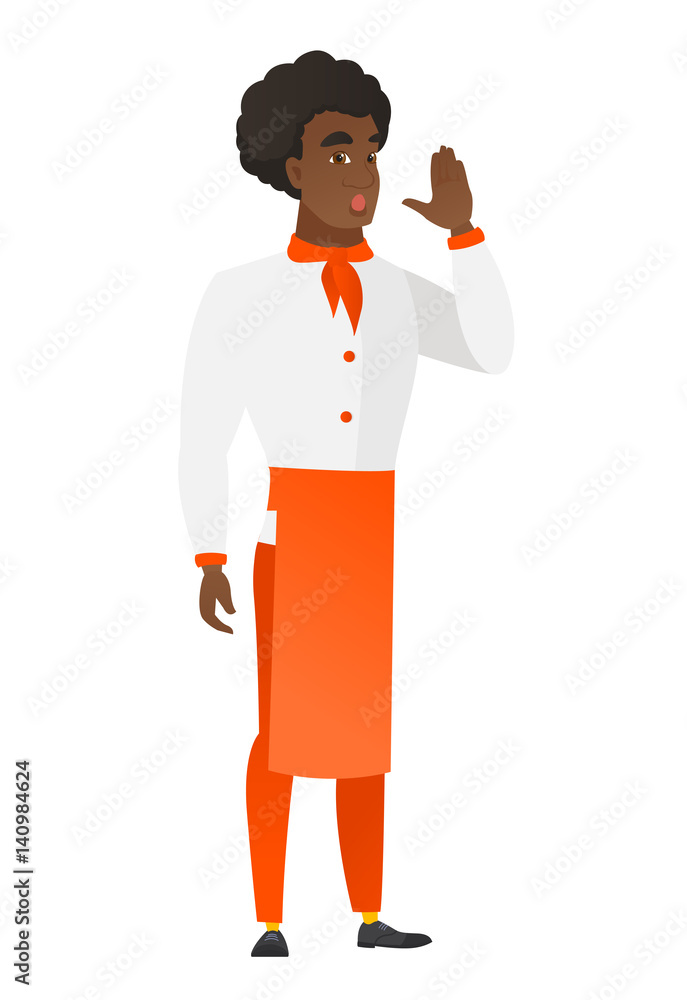 African-american chef cook calling for help. African-american chef cook calling for help.