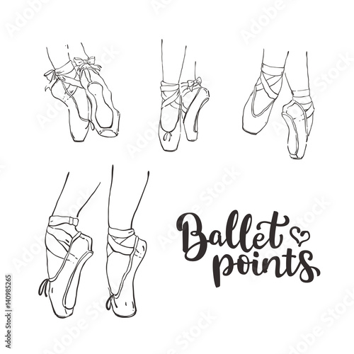 Set of vector hand drawn ballet shoes points