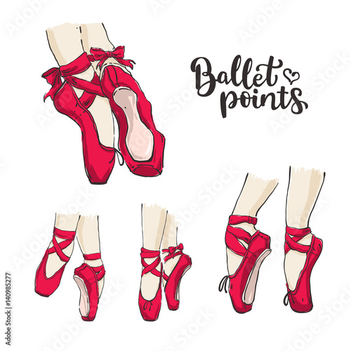 Set of vector hand drawn ballet shoes points.
