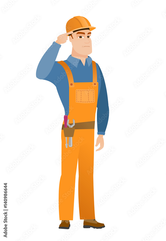 Angry man gesturing with his finger against temple Angry man gesturing with his finger against temple