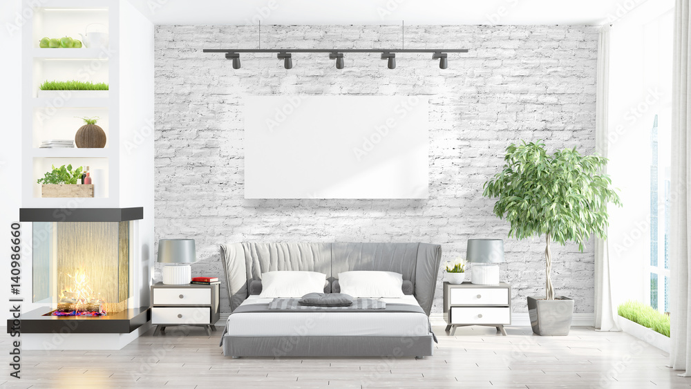 Modern interior with empty frame . 3D rendering Modern interior with empty frame . 3D rendering