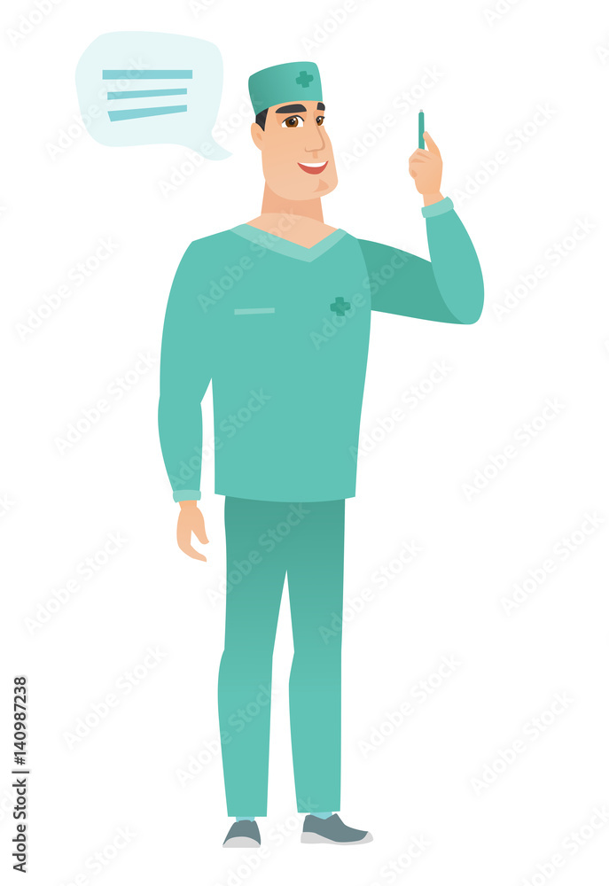 Young caucasian doctor with speech bubble. Young caucasian doctor with speech bubble.