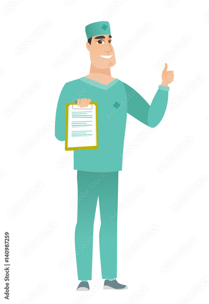 Doctor with clipboard giving thumb up.