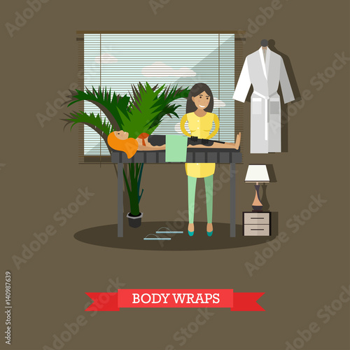 Spa body treatment body wraps concept vector illustration, flat style