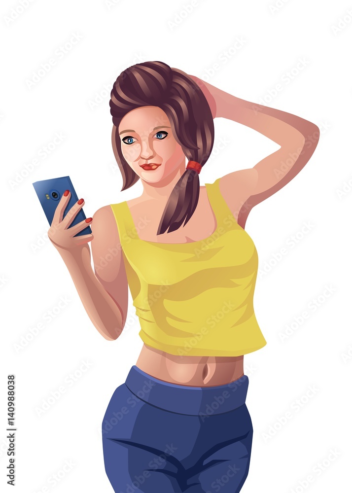 Girl phone message isolated vector Girl phone message isolated vector
