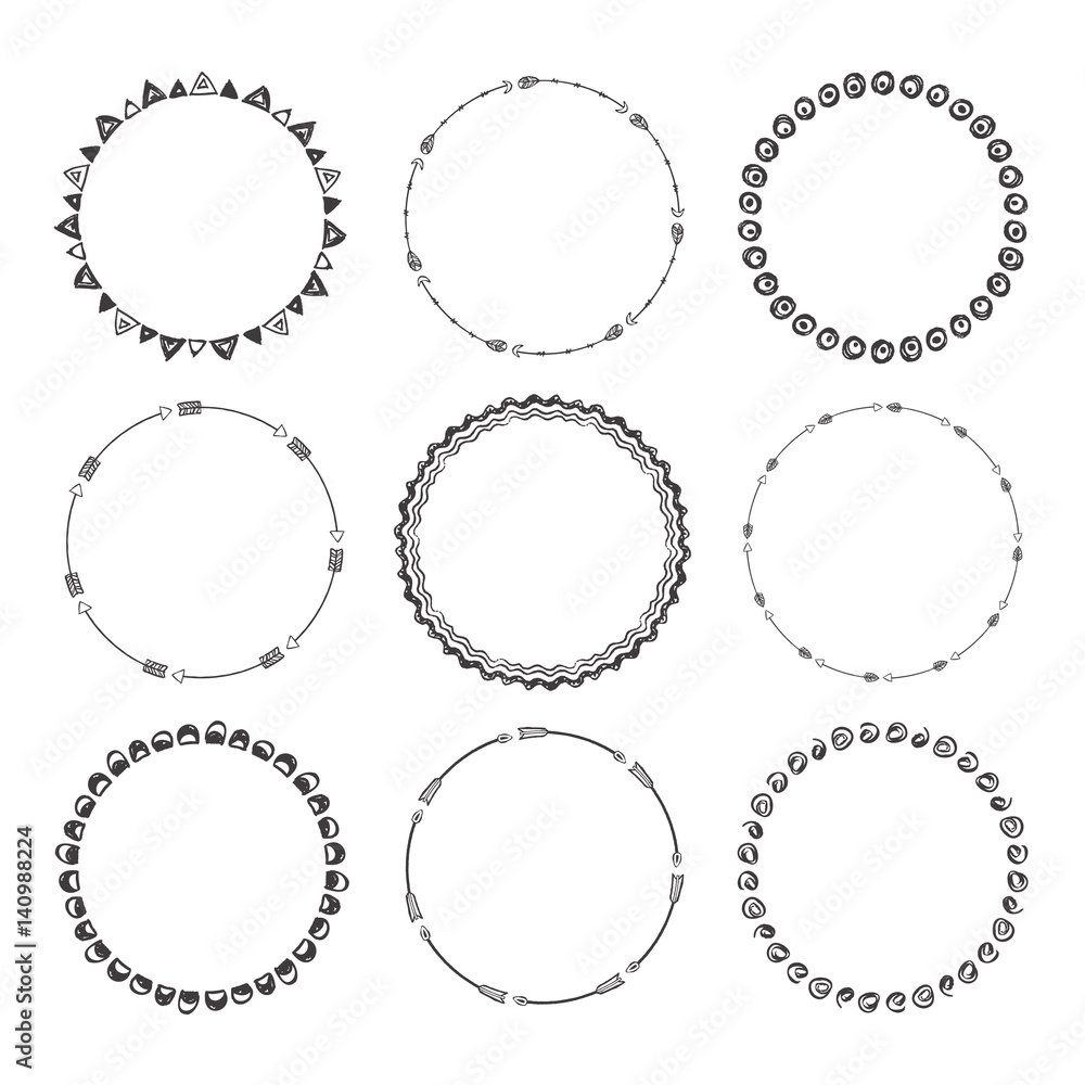 Set of 9 hand drawn boho style frames