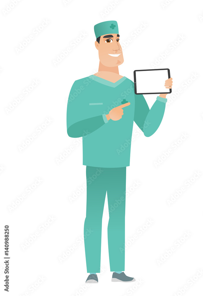 Smiling doctor holding tablet computer Smiling doctor holding tablet computer