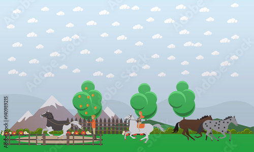 Free or wild horses vector illustration in flat style