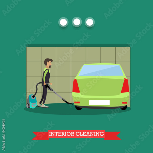 Cleaning car interior vector illustration in flat style