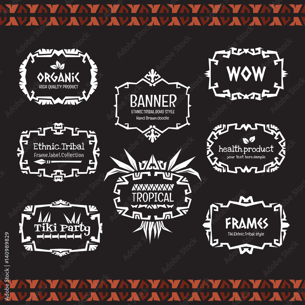 Doodle vector frame collection Ethnic tribal style.