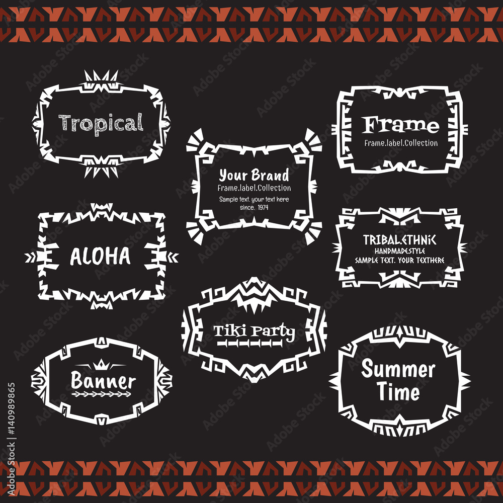 Doodle vector frame collection Ethnic tribal style.