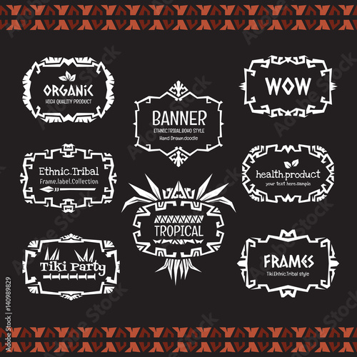 Doodle vector frame collection Ethnic tribal style.