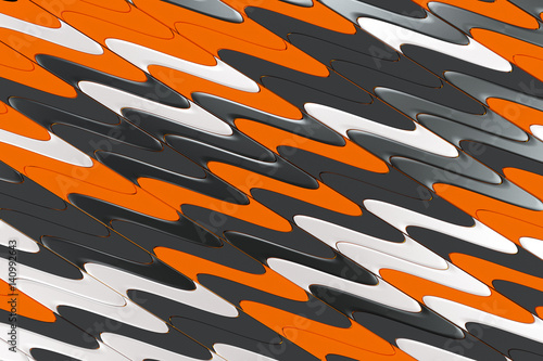 Pattern of black, white and orange twisted extruded shapes