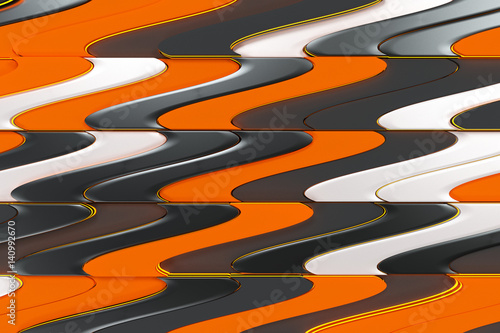 Pattern of black, white and orange twisted extruded shapes