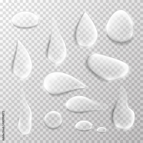 Transparent water drop set on light gray background