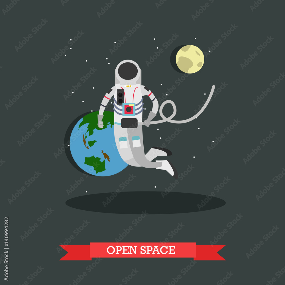 Naklejka premium Vector illustration of astronaut in open space, flat style