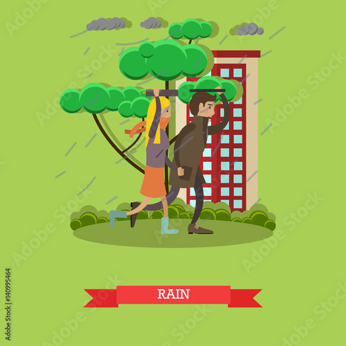 Rainy weather concept vector illustration in flat style