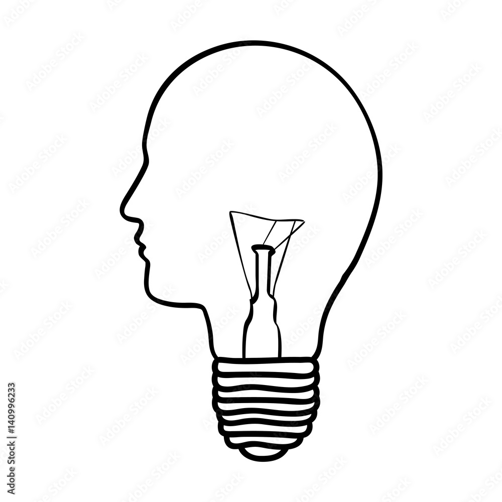monochrome silhouette of light bulb with glass in shape of human face vector illustration monochrome silhouette of light bulb with glass in shape of human face vector illustration