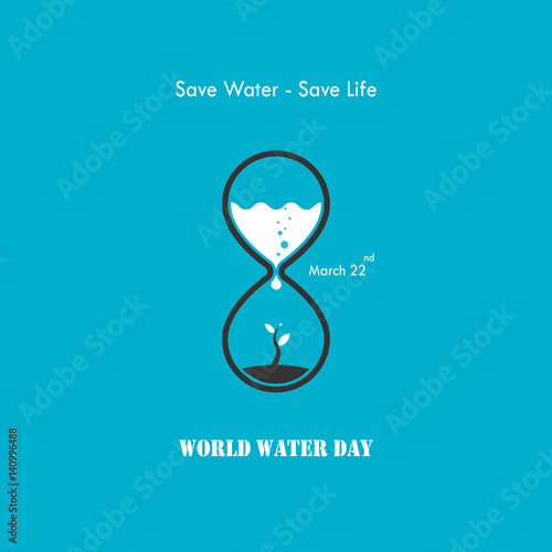 Water drop and sandglass icon with small tree icon vector logo design template.World Water Day icon.World Water Day idea campaign concept for greeting card and poster.