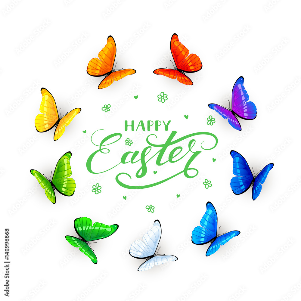 Obraz premium Butterflies on white Easter background