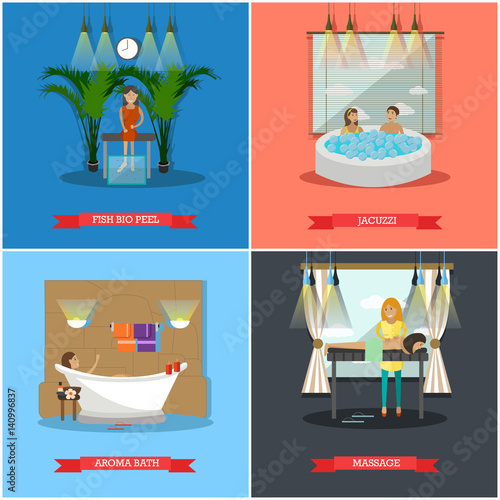 Vector set of spa therapy concept posters in flat style