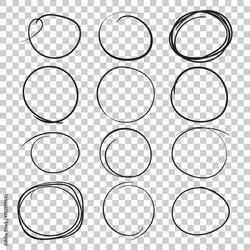 Set of the hand drawn scribble circles. Vector element. Illustration on isolated background.