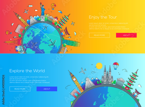 Flat design web page travel banners set