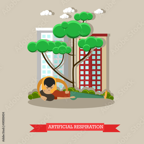 Artificial respiration vector illustration in flat style