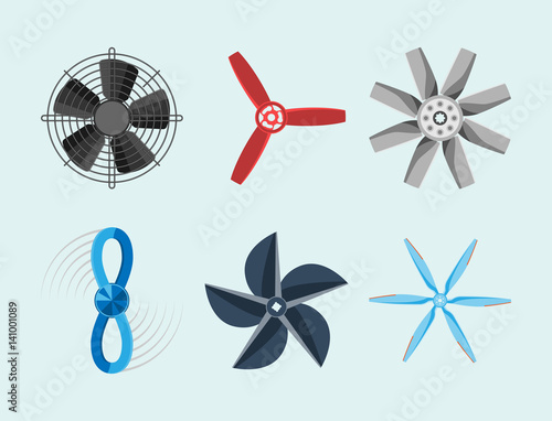 Propeller fan vector illustration fan propeller wind ventilator equipment air icon blower cooler set rotation technology power object circle rotate
