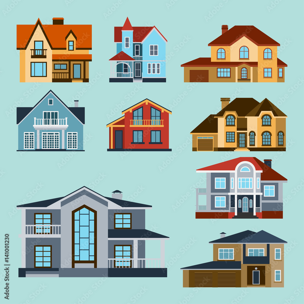 Houses front view vector illustration building architecture home construction estate residential property roof set apartment housing cottage Houses front view vector illustration building architecture home construction estate residential property roof set apartment housing cottage