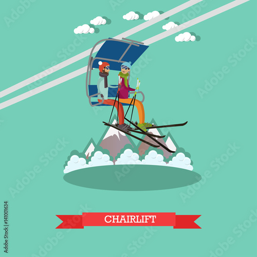 Chairlift vector illustration in flat style